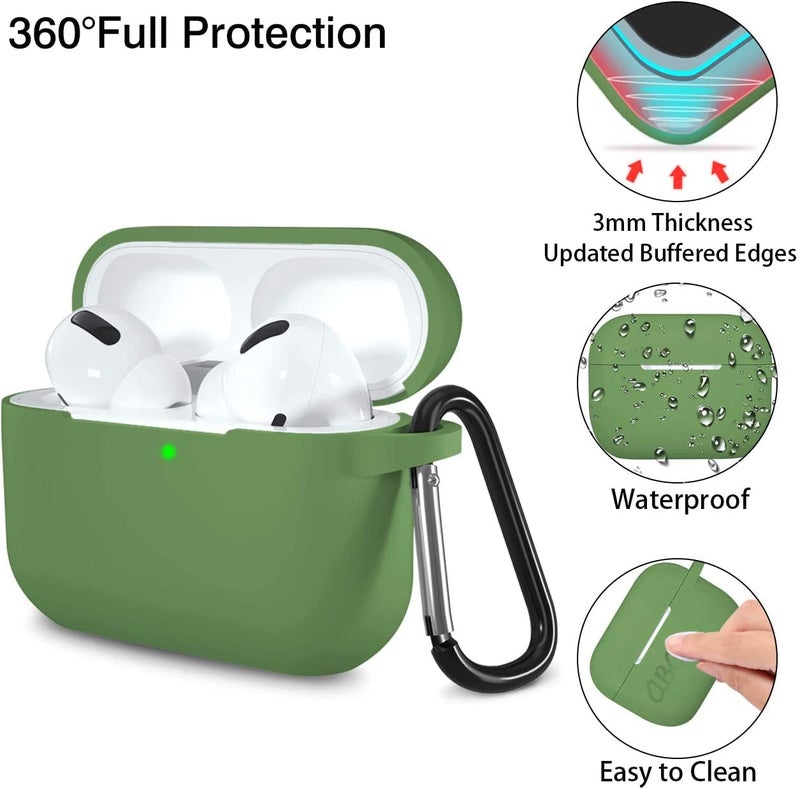 Lerobo Compatible with AirPods Pro 2 Case,Shockproof Washable Silicone Cover for Airpods Pro Supports Wireless Charging with Carabiner Front LED Visible,Olive Green - Image 4